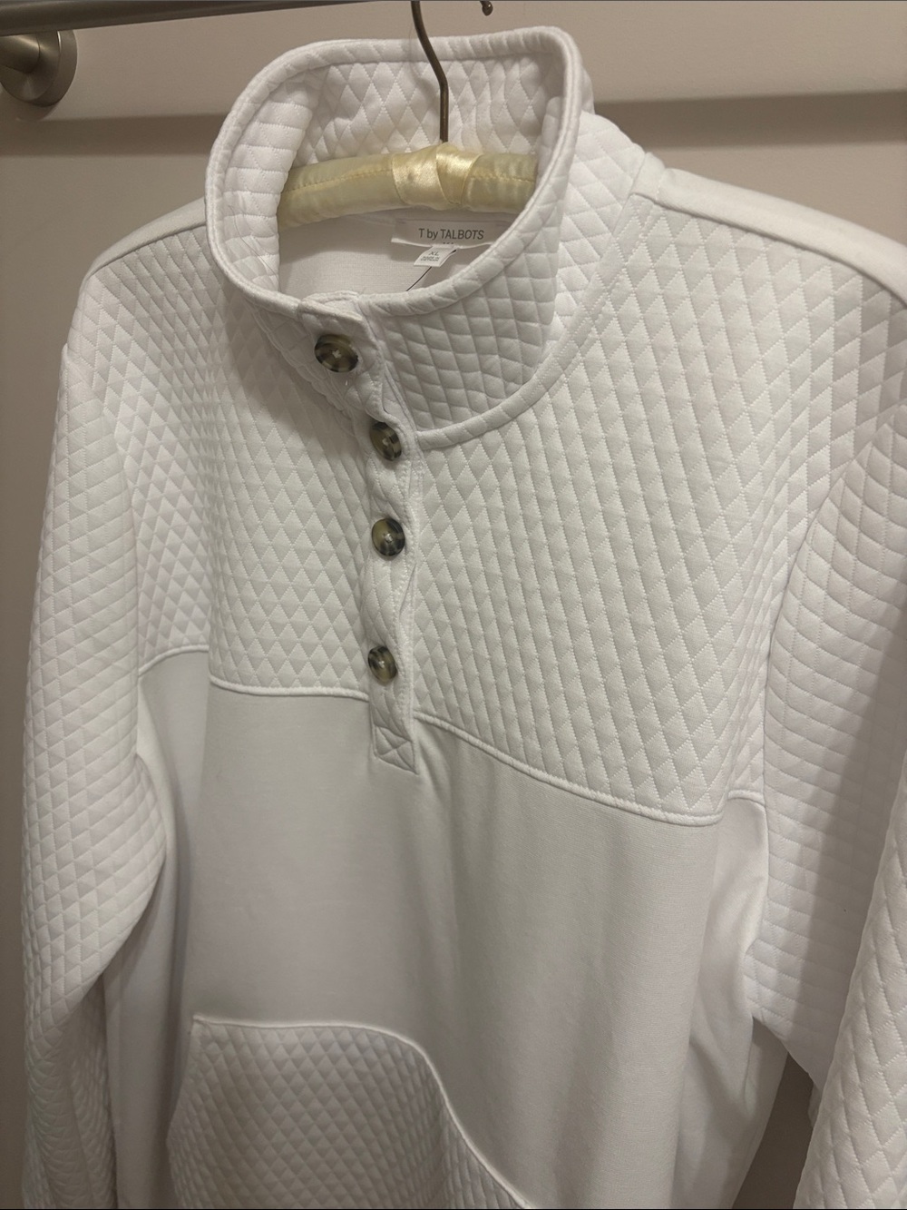 Talbots White Quilted Button-Placket Pullover NWT - Picture 5 of 8